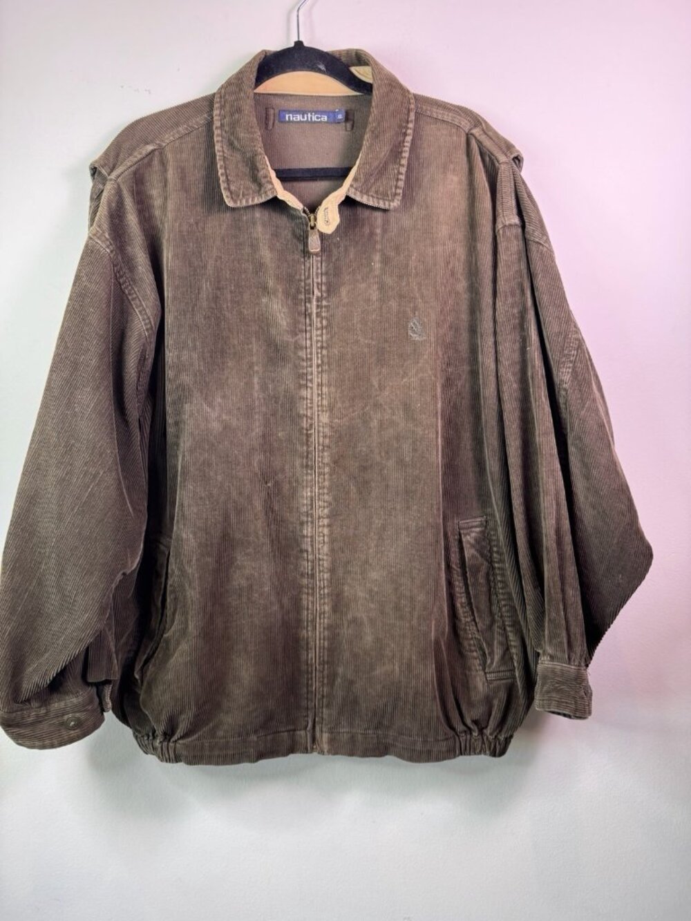 VTG NAUTICA Dark Brown Corduroy Jacket Bomber Zip Size XL Hong Kong